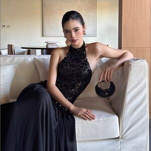 Elegant Black Halter Evening Gown